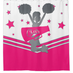 Rideaux De Douche Rose Chaud Blanc Étoiles Argent Cheer Cheer-leadin