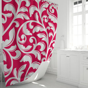 Rideaux De Douche Rose Chaud Floral Damassé Vigne