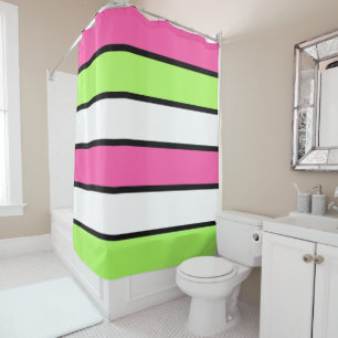Rideaux De Douche Rose chaud, vert citron, noir et blanc rayures