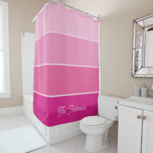 Rideaux De Douche Rose chaud vif   Ombre Stripes avec script