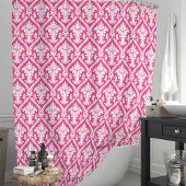 Rideaux De Douche Rose Chaude et Damassé Blanc