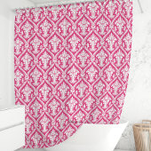 Rideaux De Douche Rose Chaude et Damassé Blanc