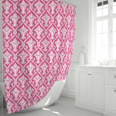 Rideaux De Douche Rose Chaude et Damassé Blanc