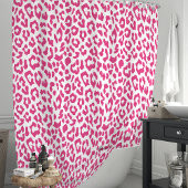 Rideaux De Douche Rose Chaude et Léopard Blanc