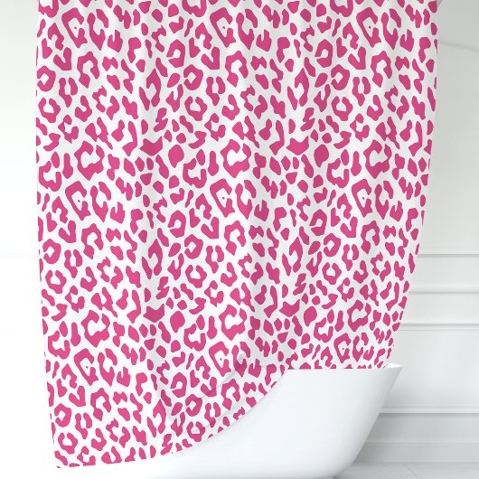 Rideaux De Douche Rose Chaude et Léopard Blanc