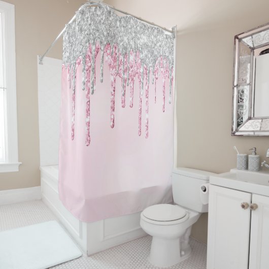 Rideaux De Douche *~* Rose Clair Magenta Argent PAILLETTE AP7 (En situation)