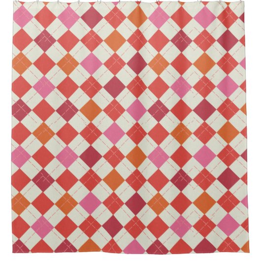 Rideaux De Douche Rose clair, Orange, Rouge, Jacquard blanc (Devant)