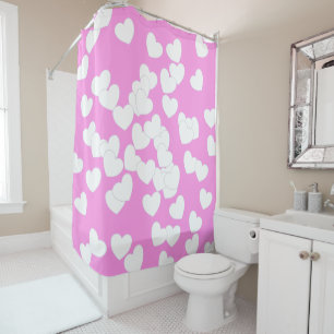 Rideaux De Douche Rose clinquant Avec De Grands Coeurs Blancs
