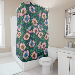 Rideaux De Douche Rose de chien et papillons