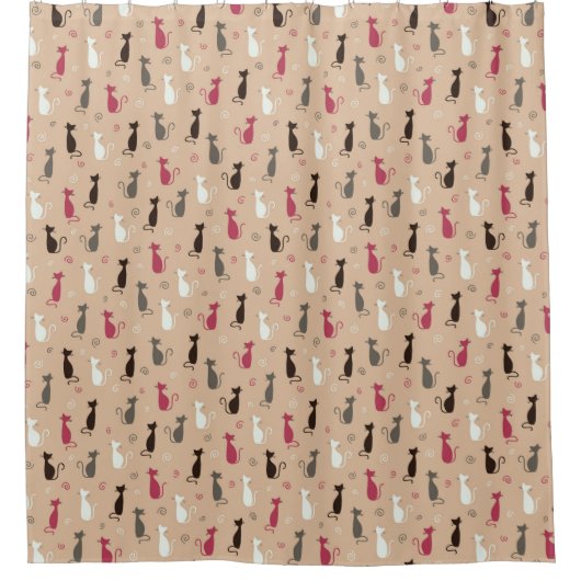 Rideaux De Douche rose de motif de chats (Devant)