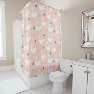 Rideaux De Douche Rose en pastel de motif doux de cygne