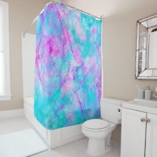 Rideaux De Douche Rose et bleu bonbon à l'aquarelle
