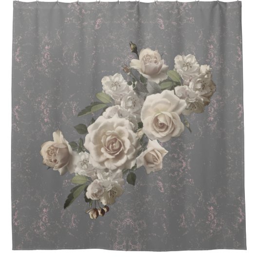 Rideaux De Douche Rose et marbre texture florale (Devant)