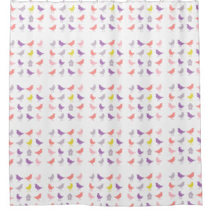 Rideaux De Douche Rose et oiseaux en pastel pourpres avec la volière