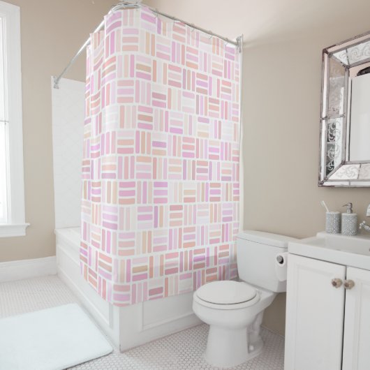 Rideaux De Douche rose et orange Géométrique (En situation)