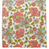 Rideaux De Douche Rose et Turquoise 70's Floral Retro (Devant)