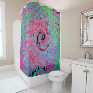 Rideaux De Douche Rose et vert citron tourbillonnant abstrait rétro