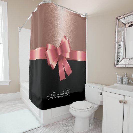 Rideaux De Douche Rose Foil et Bow (En situation)