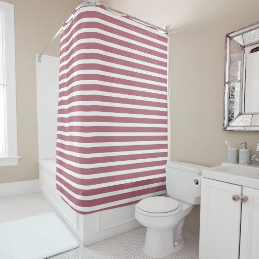 Rideaux De Douche Rose Gold Blanc Simple Rayé Horizontal (En situation)