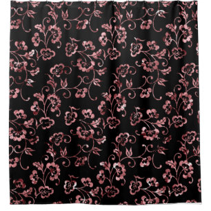 Rideaux De Douche Rose Gold Floral sur noir