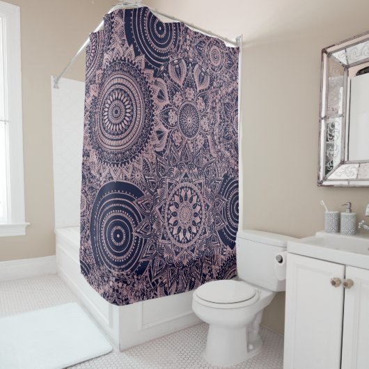 Rideaux De Douche Rose Gold Mandala Collection Blue Design (En situation)