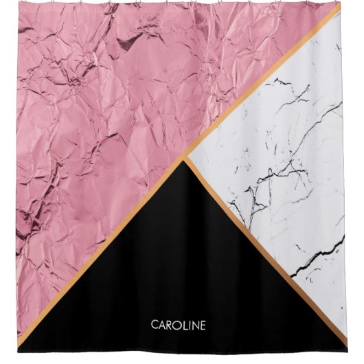 Rideaux De Douche Rose Gold Noir et Motif Marbre blanc (Devant)