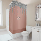 Rideaux De Douche Rose Gold Parties scintillant d'argent  Monogramme (En situation)