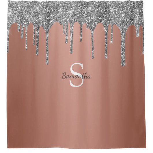 Rideaux De Douche Rose Gold Parties scintillant d'argent  Monogramme (Devant)