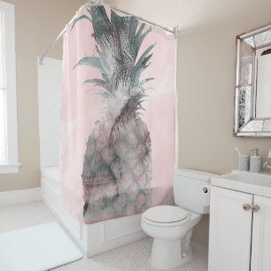 Rideaux De Douche Rose Gold Pink Tropical Summer Pineapple Glam