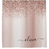 Rideaux De Douche Rose Gold - Rose Pâle Pailleur Monogramme Nom (Devant)