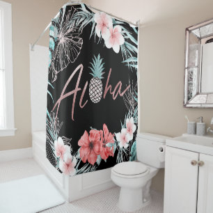 Rideaux De Douche Rose Gold Tropical Botanical Fleur d'ananas Aloha