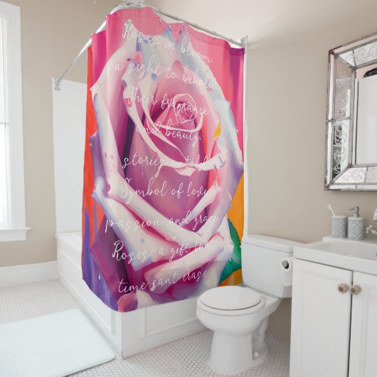 Rideaux De Douche Rose gras en fleurs poème Bohemian Artsy (En situation)