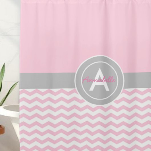 Rideaux De Douche Rose Gris Chevron