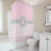 Rideaux De Douche Rose Gris Chevron (En situation)