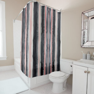 Rideaux De Douche rose gris rayures noir et blanc