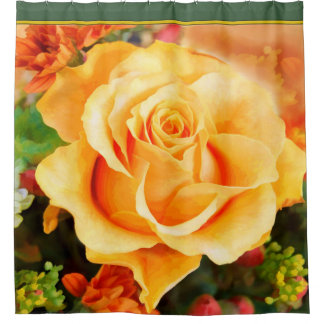 Rideaux De Douche Rose jaune d'aquarelle en pleine floraison