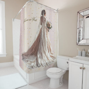 Rideaux De Douche Rose Mariage d'Hiver Mariée Cœur Doré Brillant Fêt