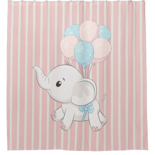 Rideaux De Douche Rose, mignon petit éléphant (Devant)