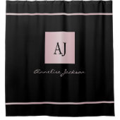 Rideaux De Douche Rose or nom personnalisé monogramme noir (Devant)