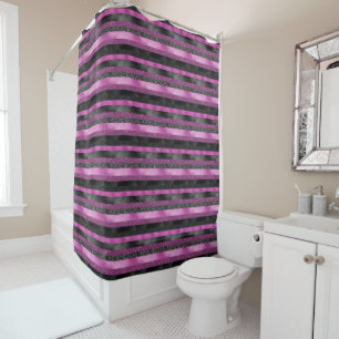 Rideaux De Douche Rose Pailleté Noir Rayure Chic Personnalisé