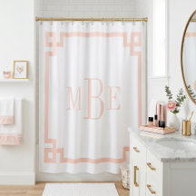 Rose Pâle et Clé Grecque Blanche | Monogrammé