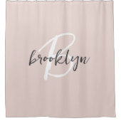 Rideaux De Douche Rose Pâle Gris Tendance Monogramme Nom Script (Devant)