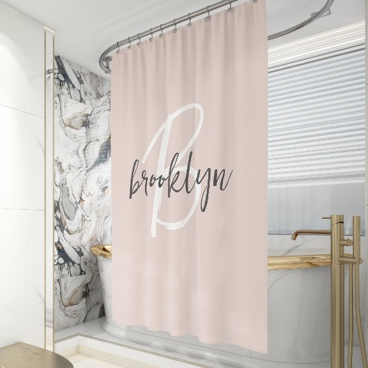 Rideaux De Douche Rose Pâle Gris Tendance Monogramme Nom Script