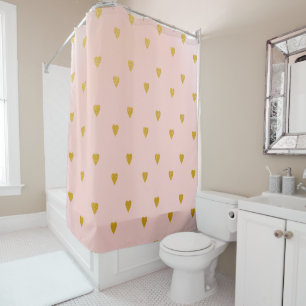 Rideaux De Douche Rose Pâle & Jolies Cœurs Dorés