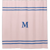 Rideaux De Douche Rose pâle simple avec Monogramme bleu profond (Devant)