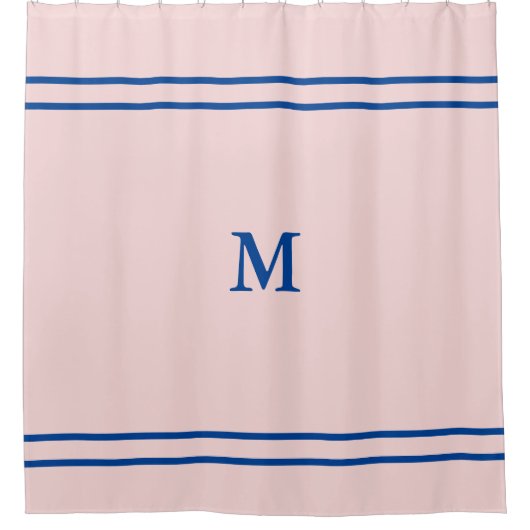 Rideaux De Douche Rose pâle simple avec Monogramme bleu profond (Devant)