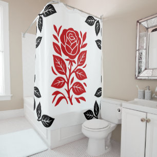 Rideaux De Douche Rose rouge et noire Floral Moderne Minimaliste Gla