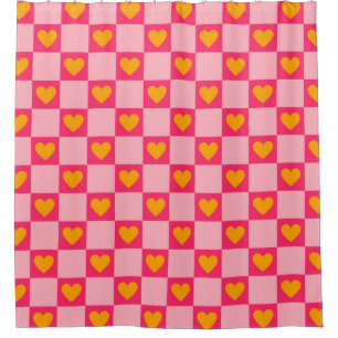 Rideaux De Douche Rose rouge jaune coeur amour À damiers Y2K Motif