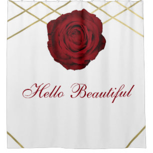 Rideaux De Douche Rose rouge & lignes dorées Floral Elegant Chic sur