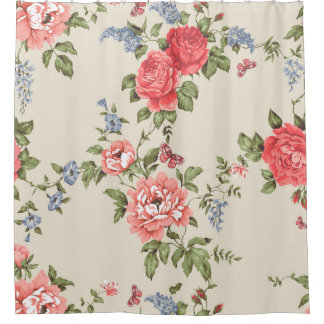 RIDEAUX DE DOUCHE ROSE ROUGE MOTIF SANS PARAMÈTRE AVEC BELLES BLEUES